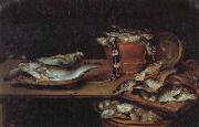 Alexander Adriaenssen Still Life with Fish,Oysters,and a Cat oil painting reproduction